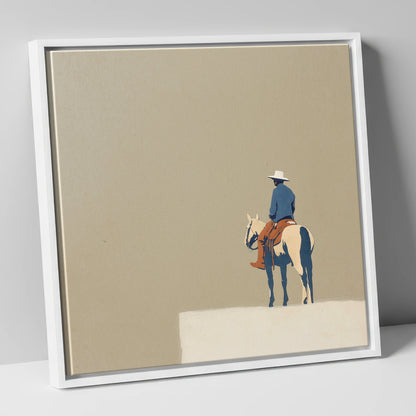 Western Rider on Paint Horse western horse canvas wall art in white frame