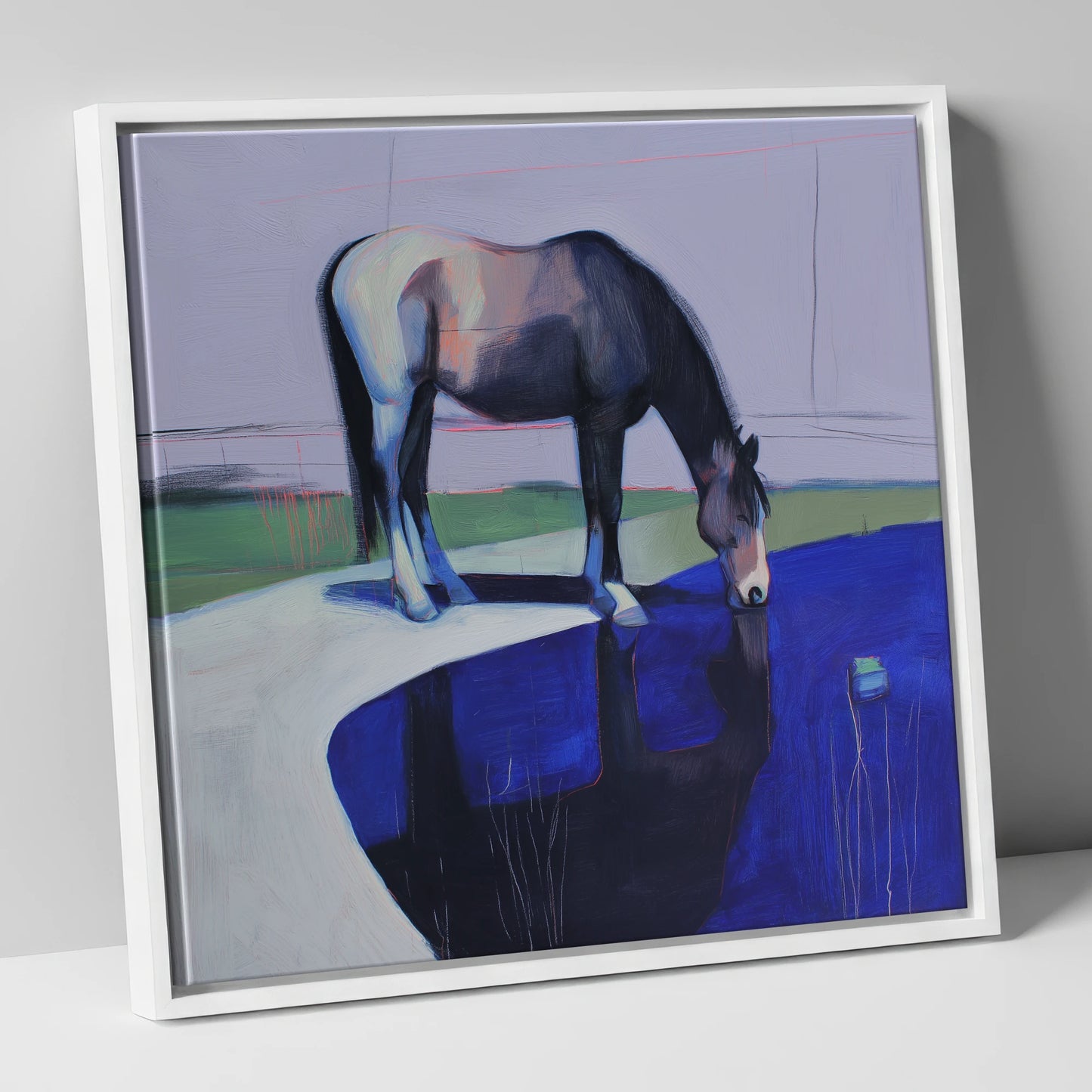 Sapphire Reflection horse landscape canvas wall art in white frame