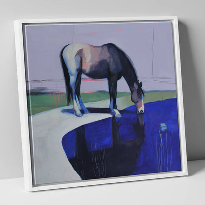 Sapphire Reflection horse landscape canvas wall art in white frame