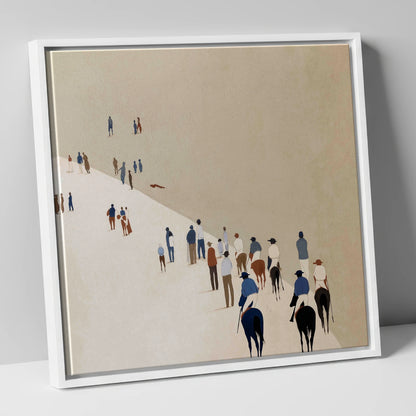Distant Racegoers racing horse canvas wall art in white frame