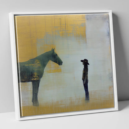 A Quiet Understanding western horse canvas wall art in white frame