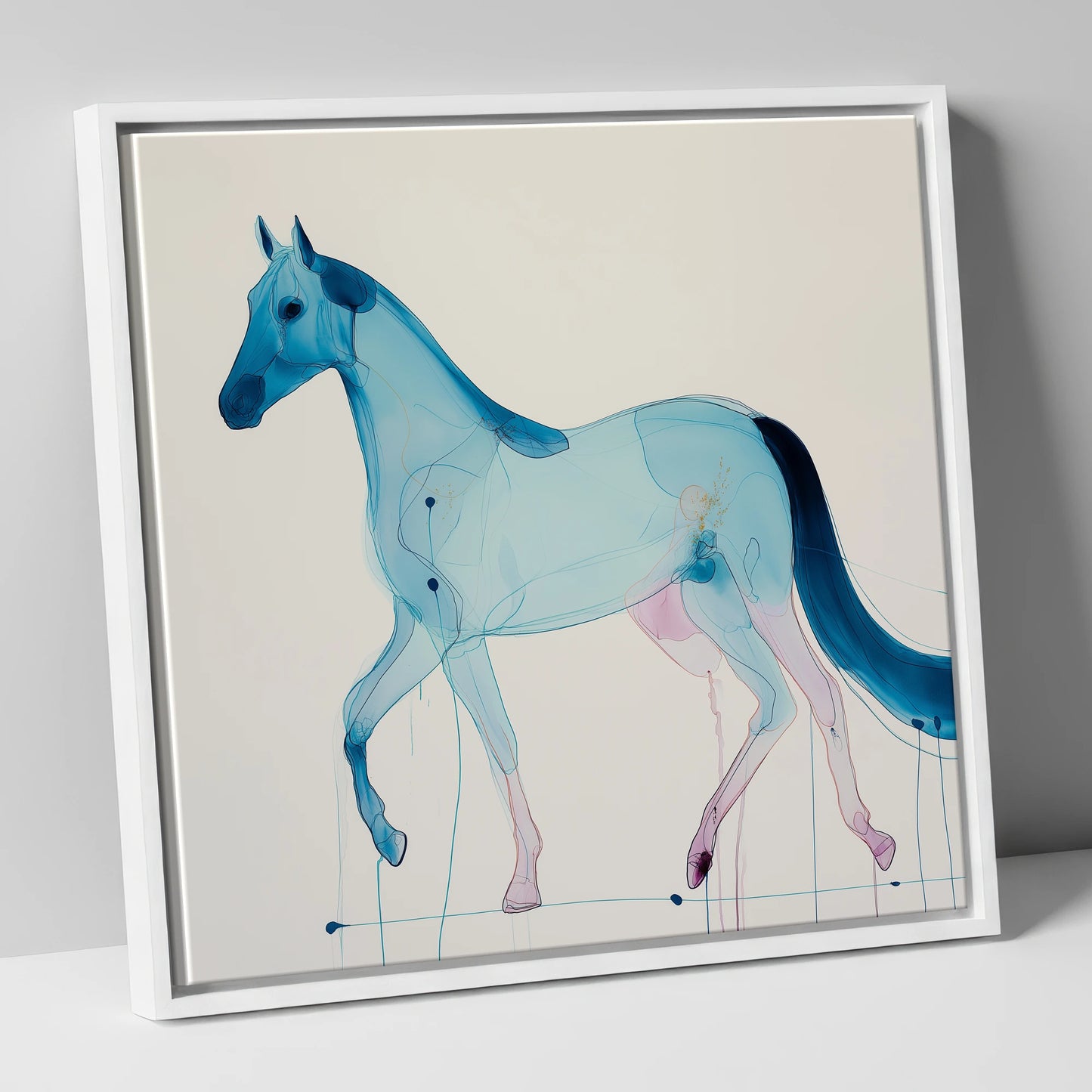 Cerulean Grace horse breed canvas wall art in white frame