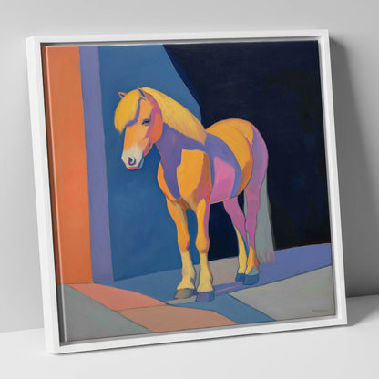 Radiant Golden Pony horse breed canvas wall art in white frame