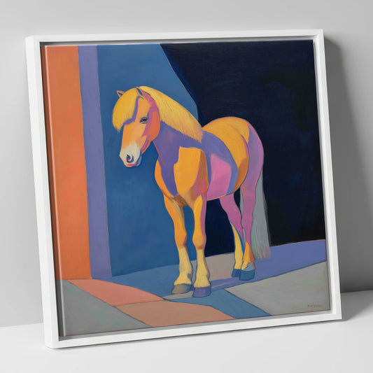 Radiant Golden Pony horse breed canvas wall art in white frame