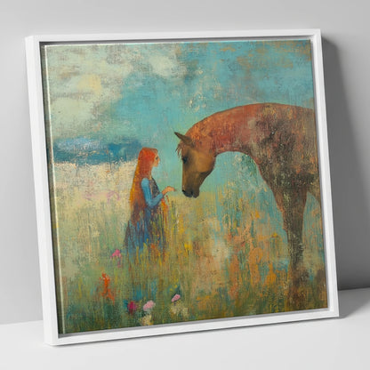 A Quiet Connection horse & rider canvas wall art in white frame