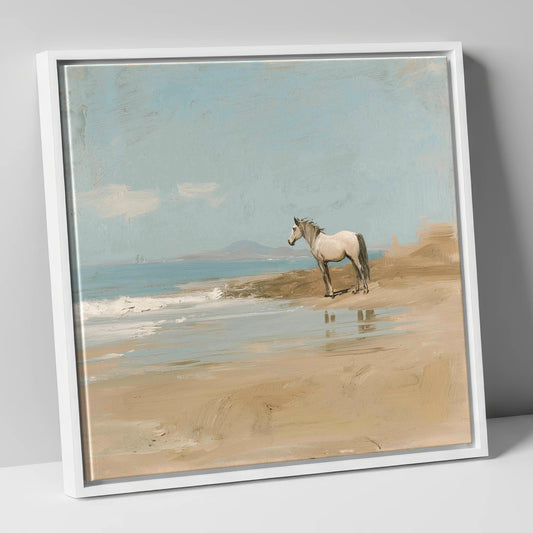 Sentinel of the Shore horse landscape canvas wall art in white frame
