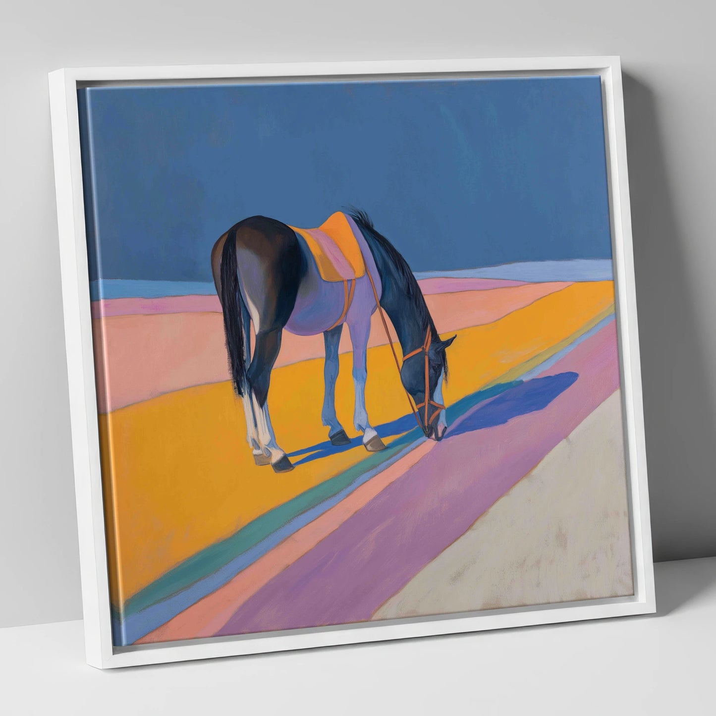 The Golden Hour Grazing working horse canvas wall art in white frame