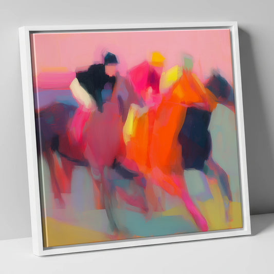 Vibrant Furlong racing horse canvas wall art in white frame