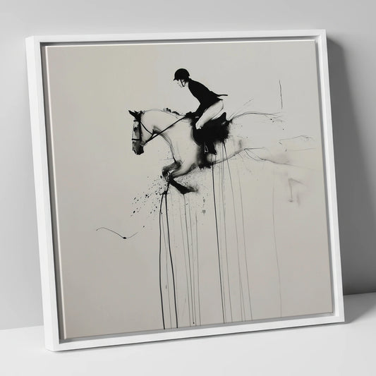 Airborne Elegance show jumping horse canvas wall art in white frame