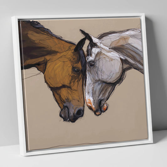 Kindred Spirits horse portrait canvas wall art in white frame