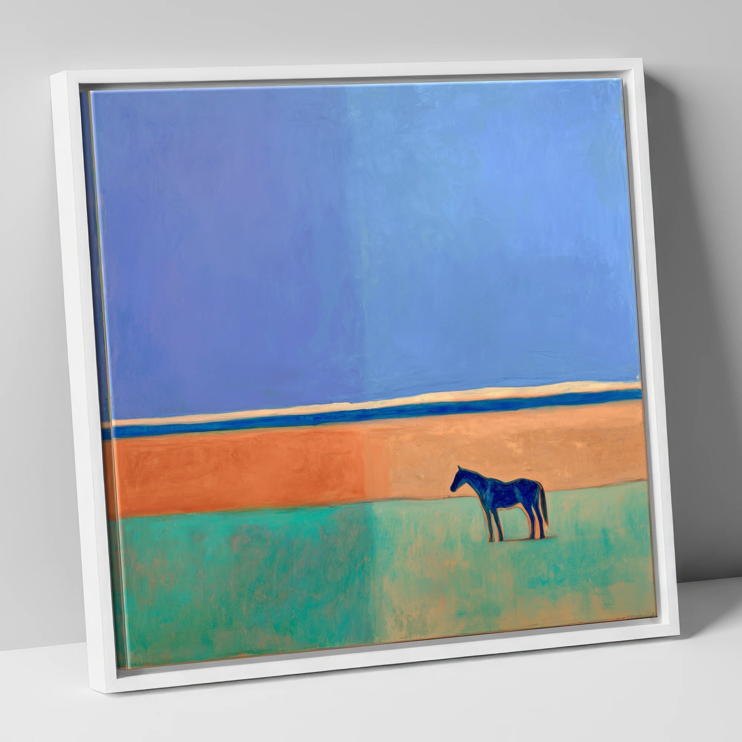 Cobalt Horizon horse landscape canvas wall art in white frame
