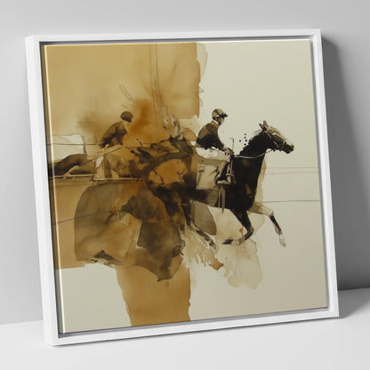 Surge of Sepia racing horse canvas wall art in white frame