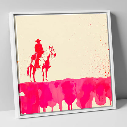 Crimson Frontier western horse canvas wall art in white frame