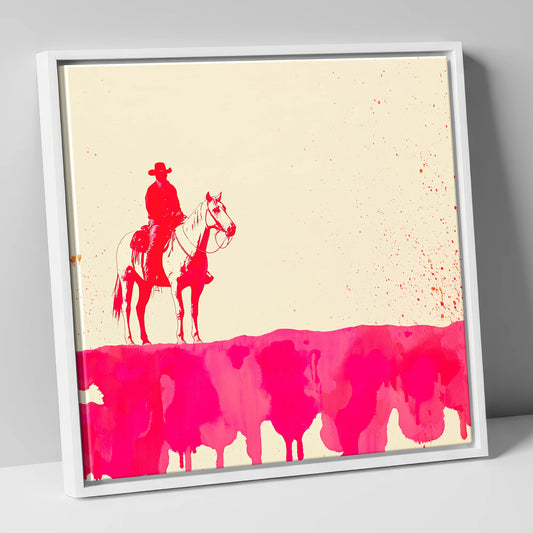 Crimson Frontier western horse canvas wall art in white frame