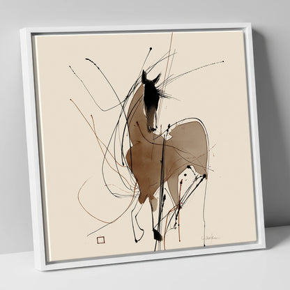 Dynamic Equine Silhouette horse portrait canvas wall art in white frame
