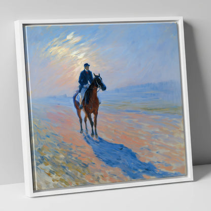 Luminous Morning Gallops racing horse canvas wall art in white frame