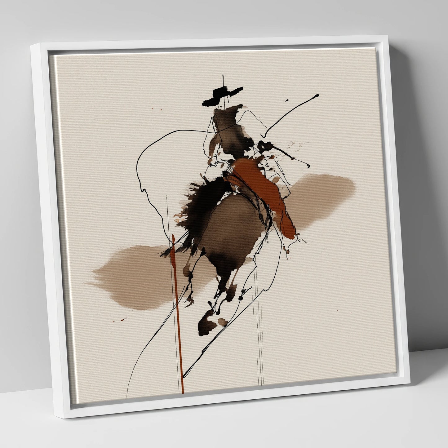 Frontier Ink Silhouette western horse canvas wall art in white frame