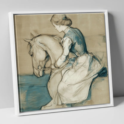 A Quiet Harmony horse & rider canvas wall art in white frame