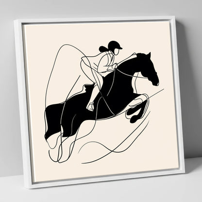 Fluid Showjumping Silhouette show jumping horse canvas wall art in white frame