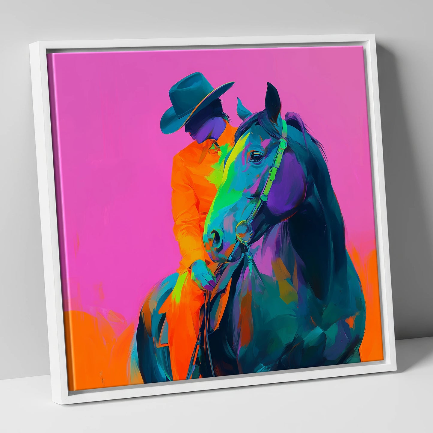Neon Western Partnership western horse canvas wall art in white frame