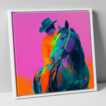 Neon Western Partnership western horse canvas wall art in white frame