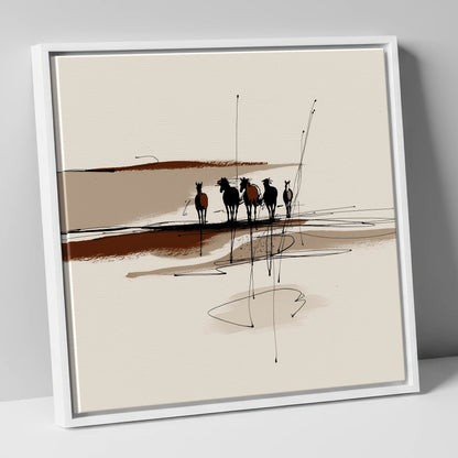 Abstract Herd Shadows wild horses canvas wall art in white frame