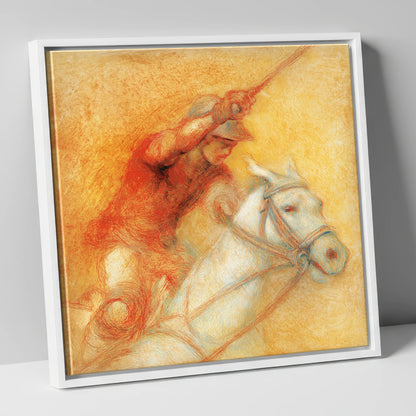 Heat of the Chukka polo horse canvas wall art in white frame