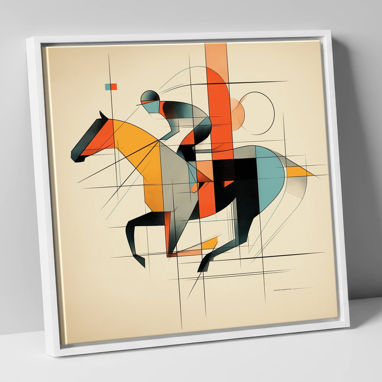 Geometric Racing Form racing horse canvas wall art in white frame