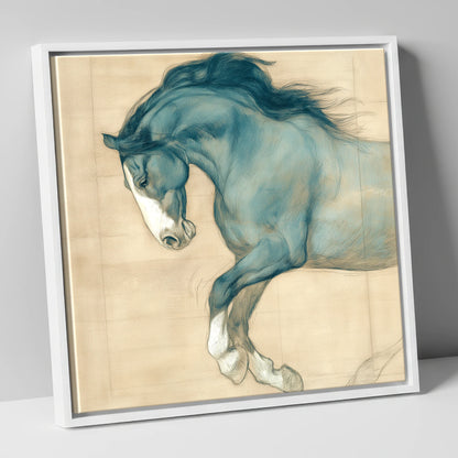 Study in Teal horse portrait canvas wall art in white frame