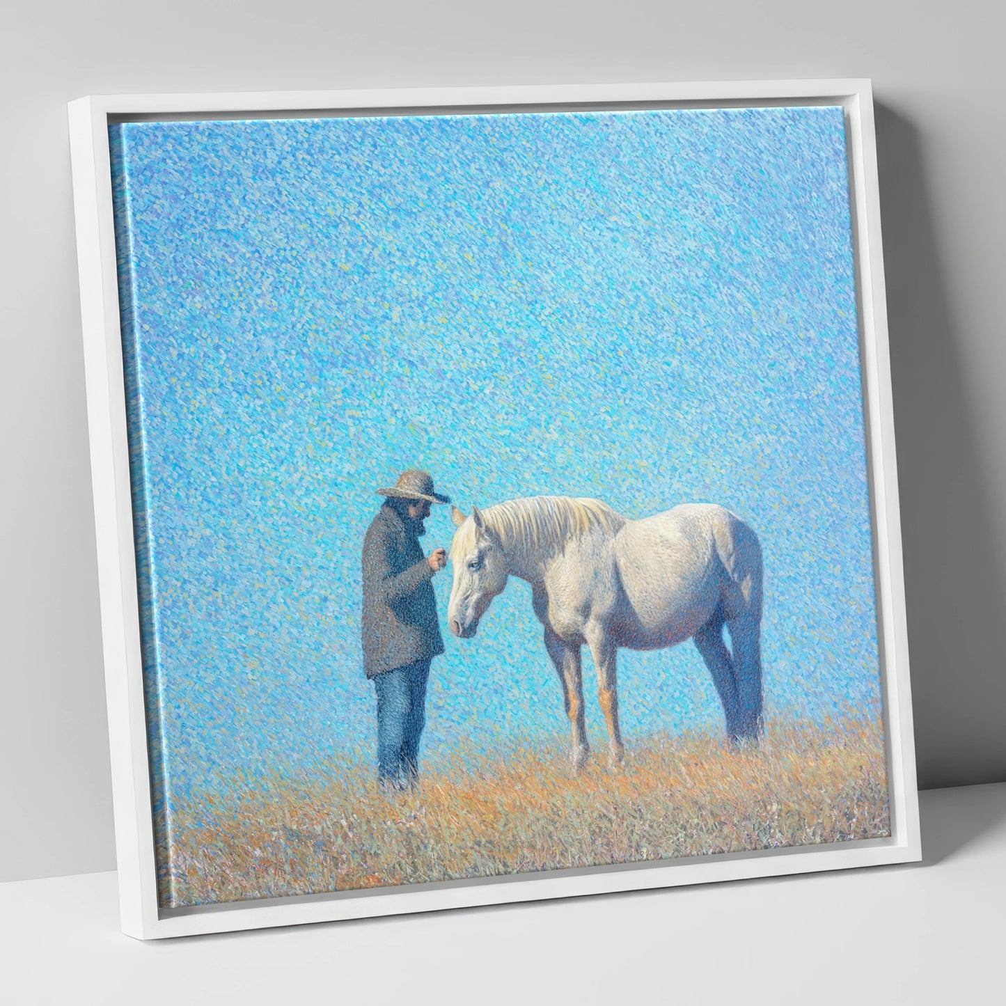Luminous Connection horse & rider canvas wall art in white frame