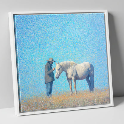 Luminous Connection horse & rider canvas wall art in white frame