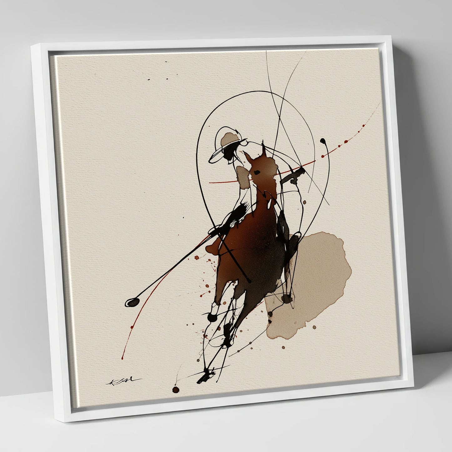 The Decisive Strike polo horse canvas wall art in white frame