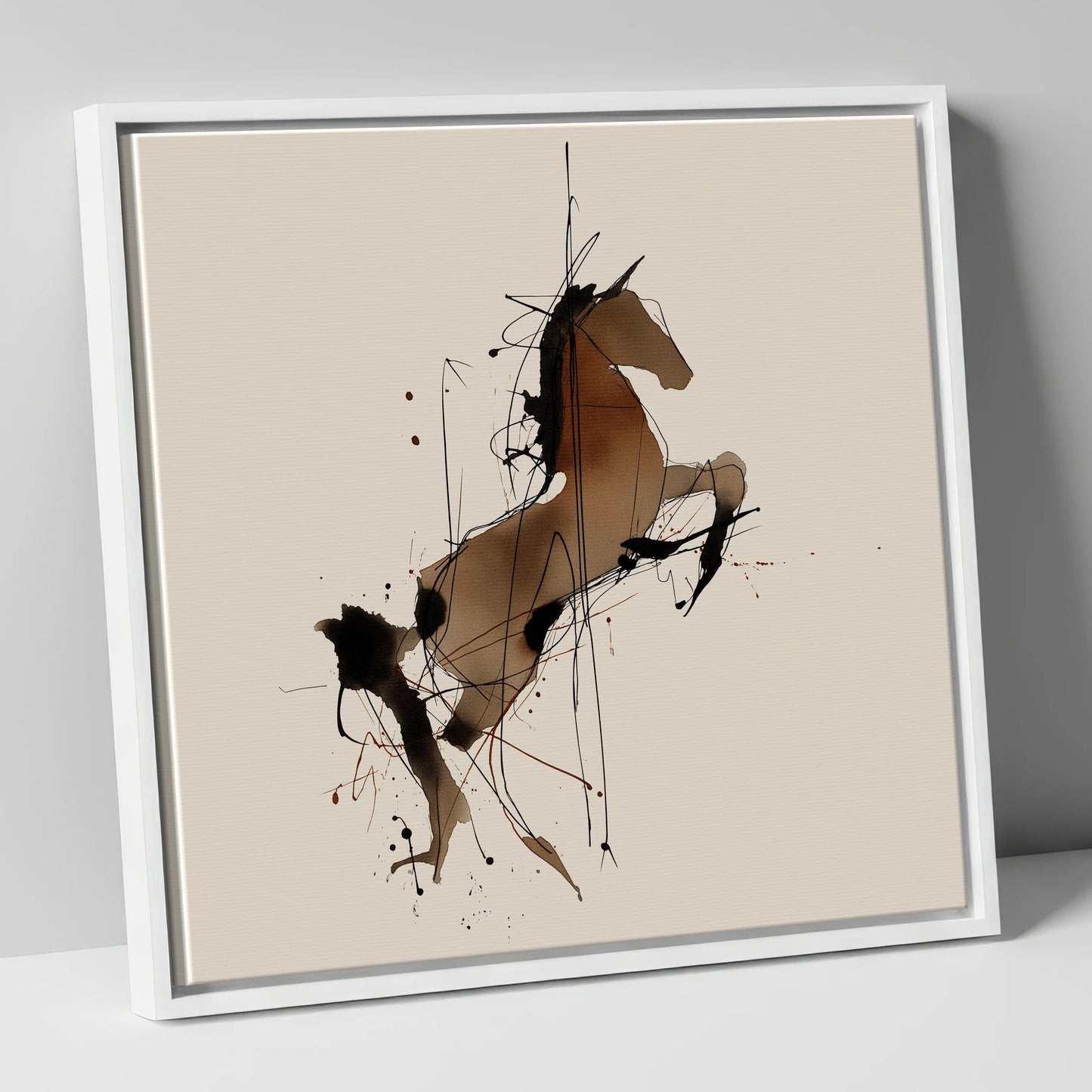 Rearing Spirit horse portrait canvas wall art in white frame