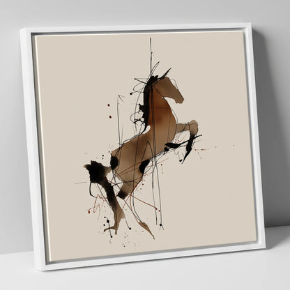 Rearing Spirit horse portrait canvas wall art in white frame