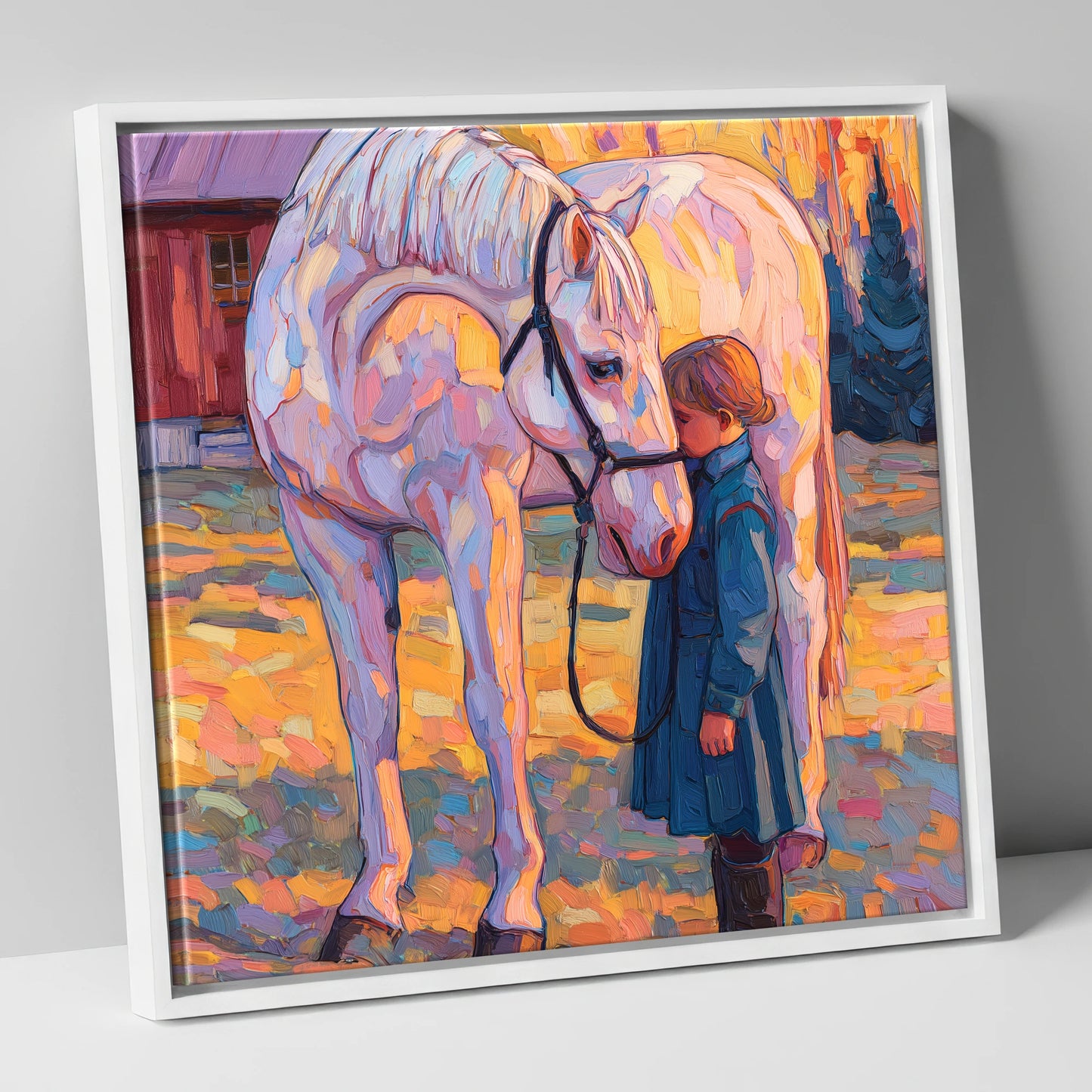 A Quiet Connection horse & rider canvas wall art in white frame