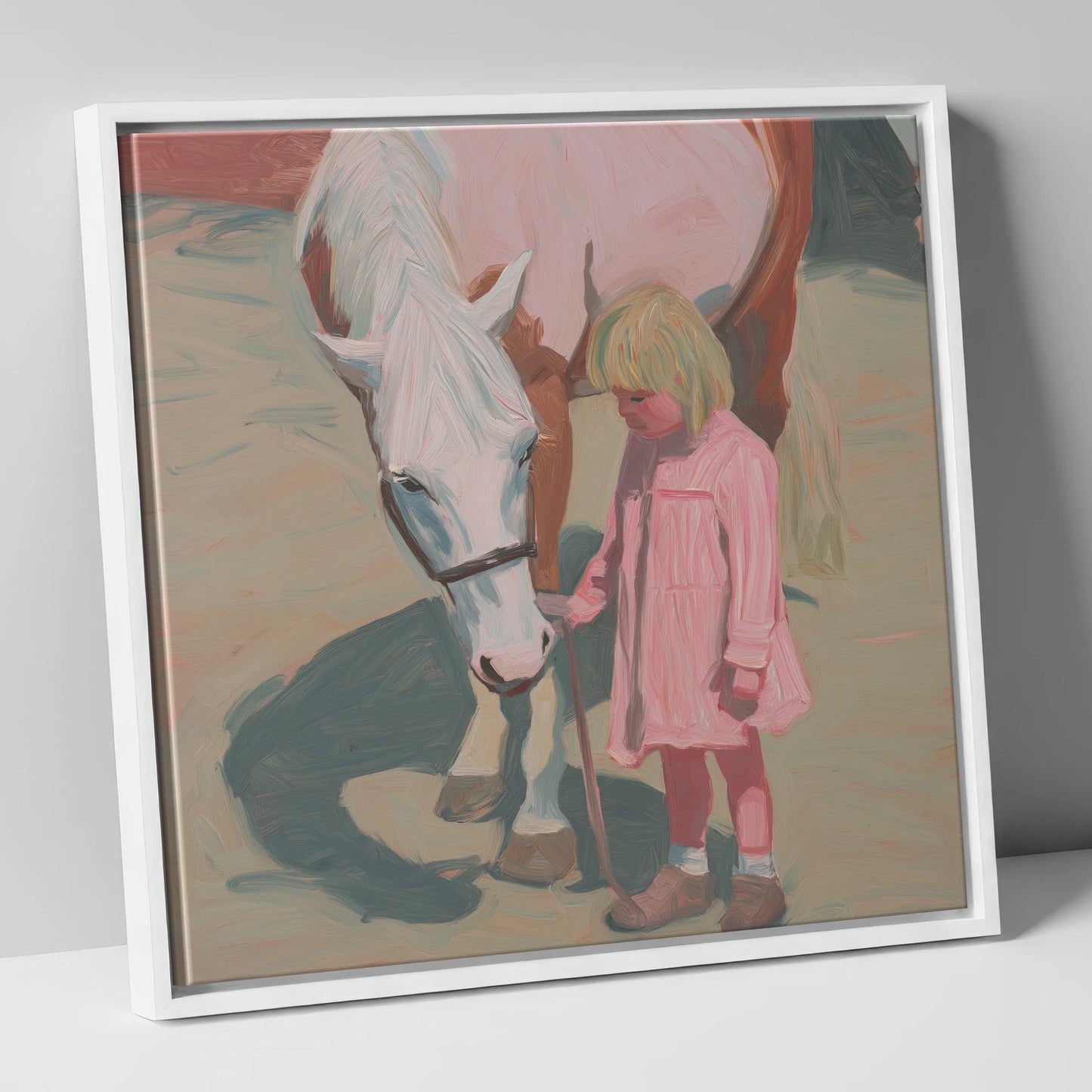 A Quiet Understanding horse & rider canvas wall art in white frame