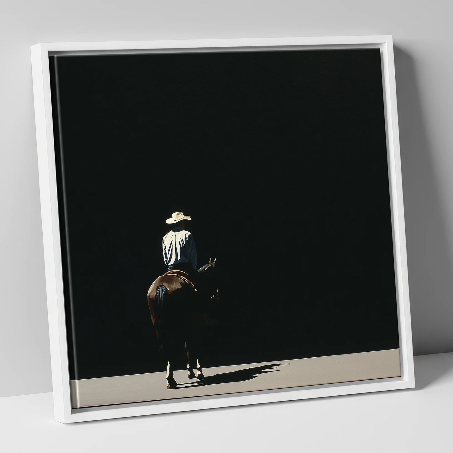 Into the Shadows western horse canvas wall art in white frame