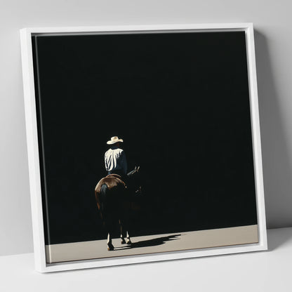 Into the Shadows western horse canvas wall art in white frame
