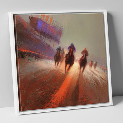 The Final Furlong racing horse canvas wall art in white frame