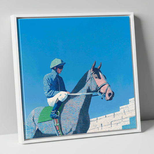 Quiet Anticipation racing horse canvas wall art in white frame