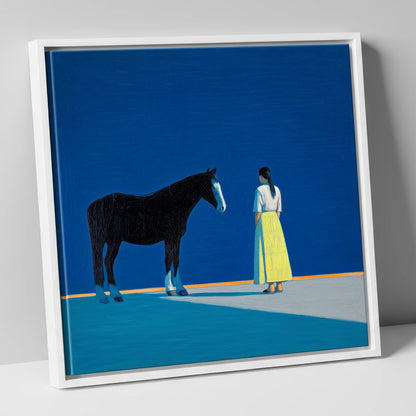 The Meeting Place horse & rider canvas wall art in white frame