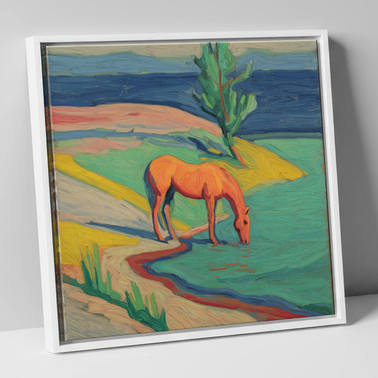The Vivid Oasis horse landscape canvas wall art in white frame