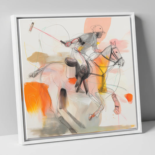 Dynamic Polo Swing polo horse canvas wall art in white frame