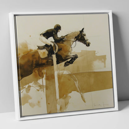The Perfect Bascule show jumping horse canvas wall art in white frame