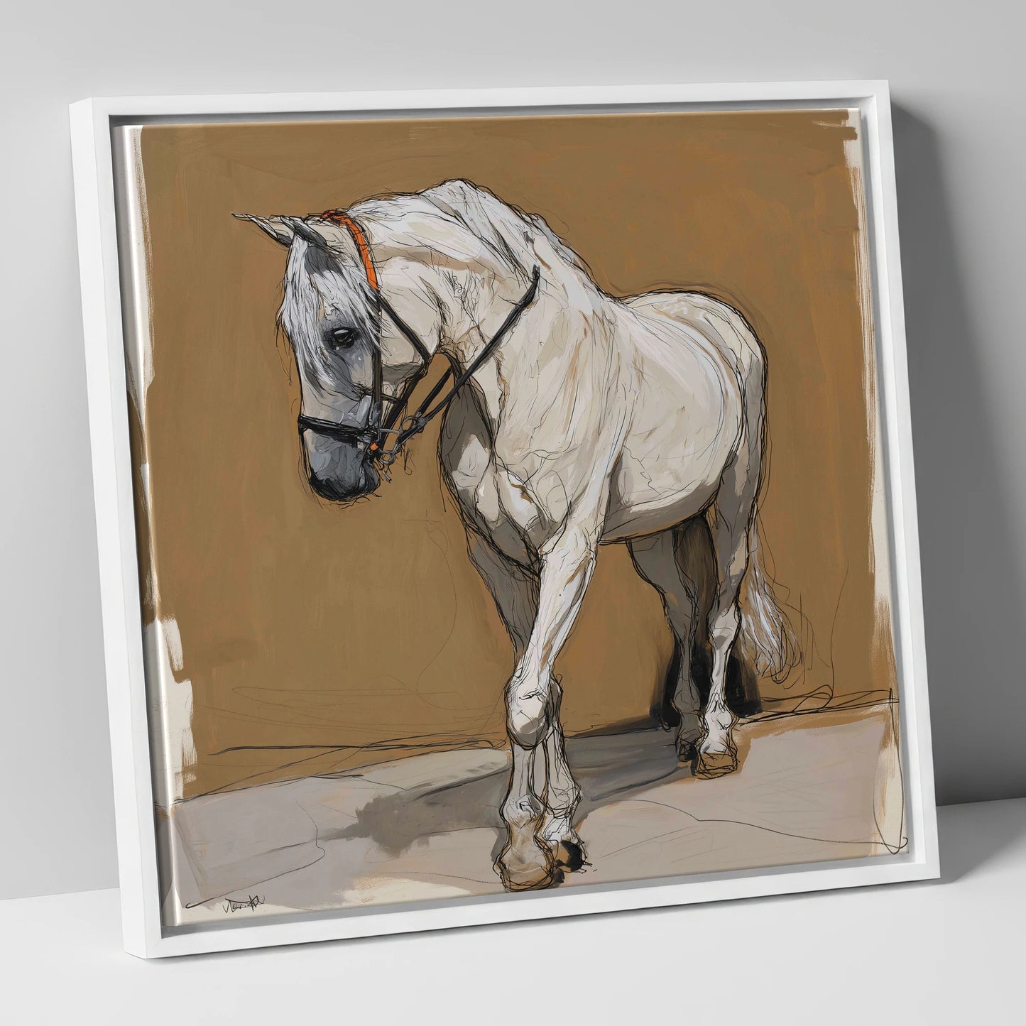 Quiet Contemplation horse portrait canvas wall art in white frame
