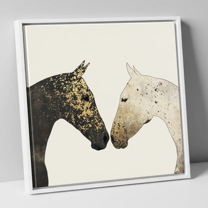 Gilded Encounter horse portrait canvas wall art in white frame