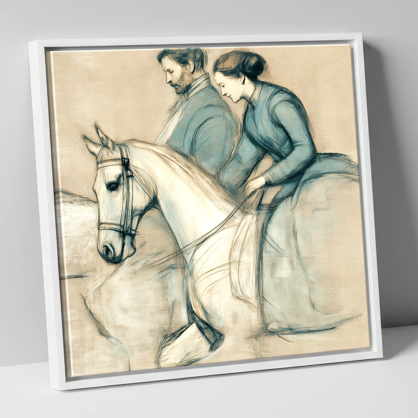 The Shared Journey horse & rider canvas wall art in white frame