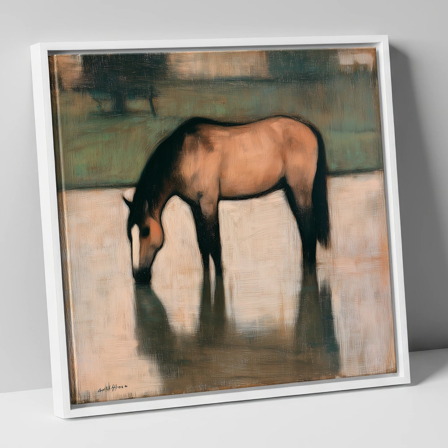 Quiet Reflection horse portrait canvas wall art in white frame