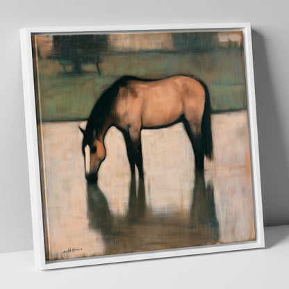 Quiet Reflection horse portrait canvas wall art in white frame
