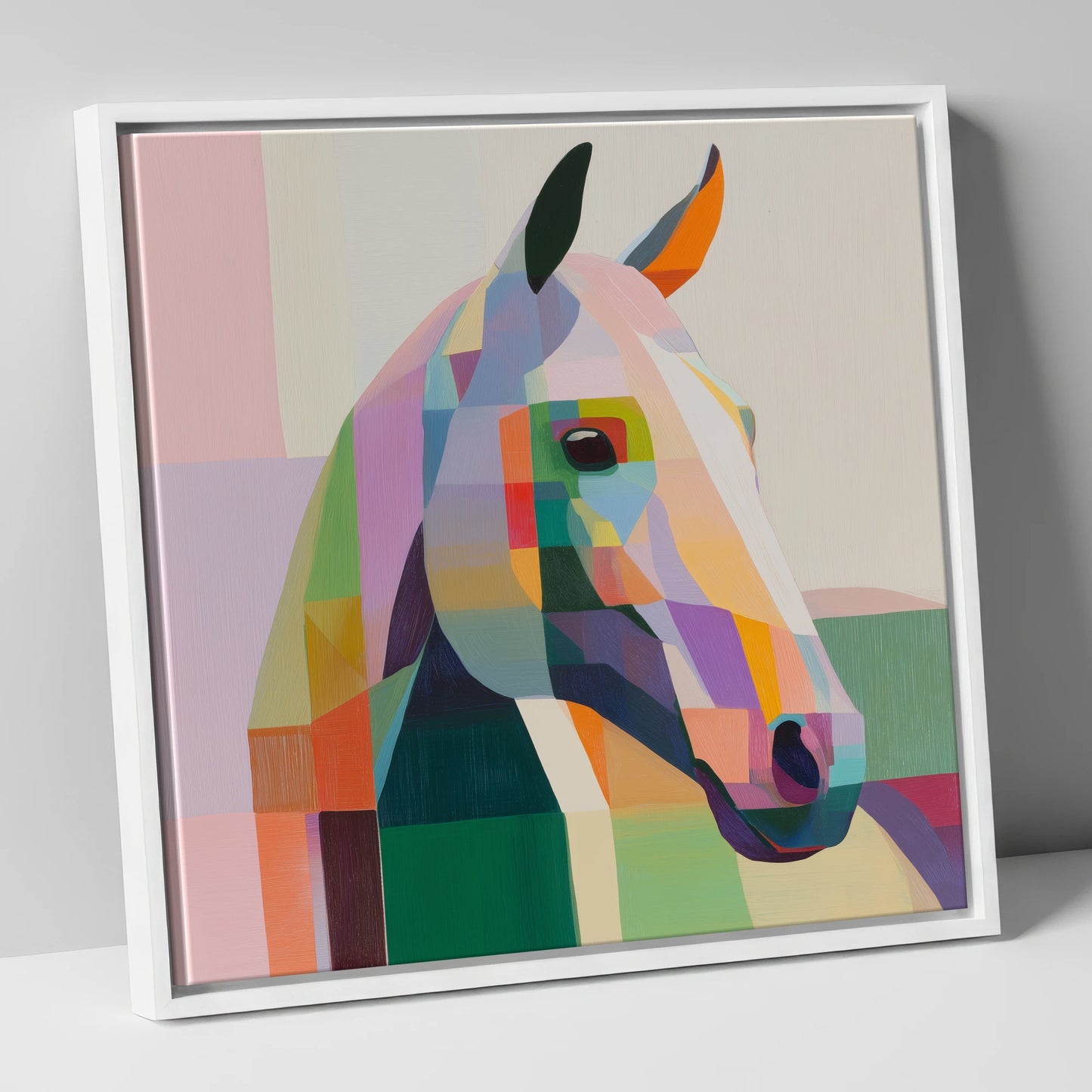 The Prismatic Profile horse portrait canvas wall art in white frame
